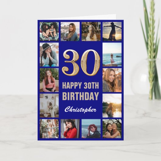 Carte 30e Joyeux anniversaire Marine Blue & Gold Photo C (Devant)