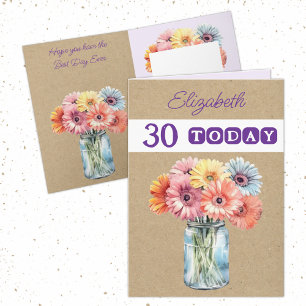 Carte 30ème anniversaire de gerberas fleurs pourpres