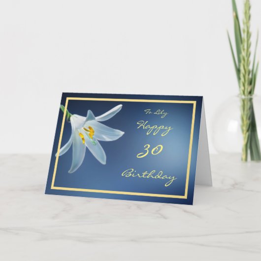 Carte 30ème Anniversaire Madonna Lily Flower Name Golden (Devant)