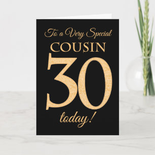Carte 30ème effet or sur Black pour Cousin Anniversaire