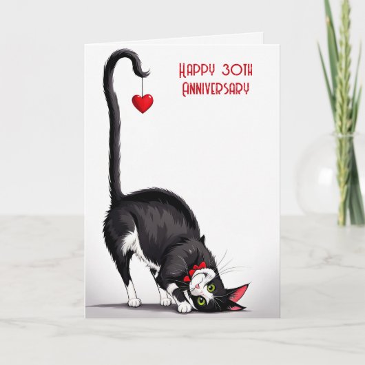 Carte 30th Anniversary Cat With Red Heart (Devant)