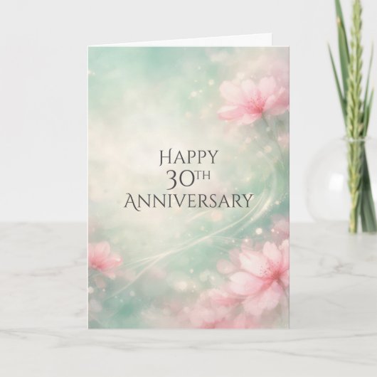Carte 30th Anniversary Dreamy Flowers On Mint Green (Devant)