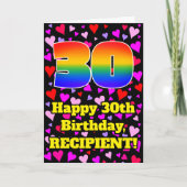 Carte 30th Birthday: Loving Hearts Pattern, Rainbow # 30 (Devant)