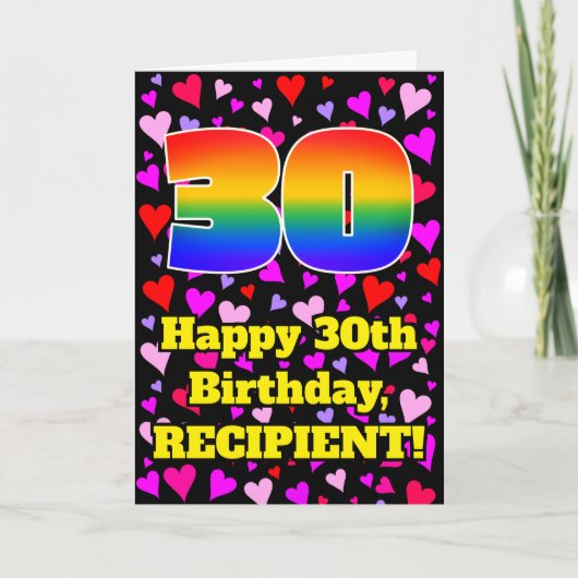 Carte 30th Birthday: Loving Hearts Pattern, Rainbow # 30 (Devant)