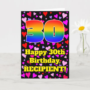 Carte 30th Birthday: Loving Hearts Pattern, Rainbow # 30