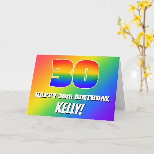 Carte 30th Birthday: Multicolored Rainbow Pattern # 30 (Fleur jaune)