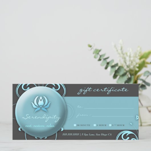 Carte 311 Certificat cadeau de délice de Spa pacifique (Debout devant)