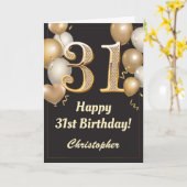 Carte 31e anniversaire Ballons Noir et Or Confetti (Fleur jaune)