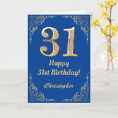 Carte 31e anniversaire Cadre Parties scintillant bleu et (Fleur jaune)