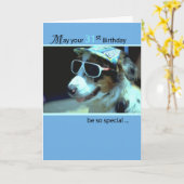 Carte 31e Anniversaire Chien dans Lunettes de soleil amu (Fleur jaune)