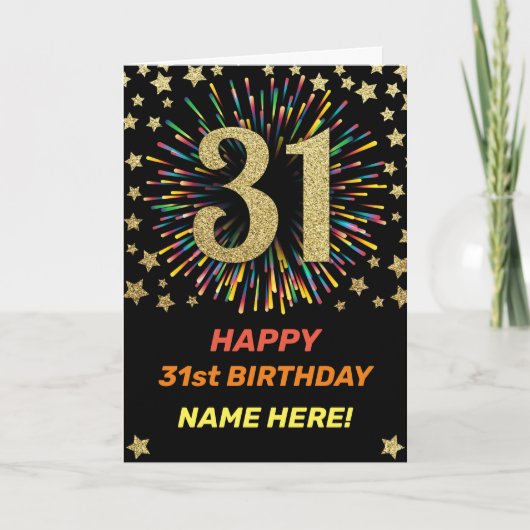 Carte 31e anniversaire Feu d'artifice Rainbow Gold Fun (Devant)