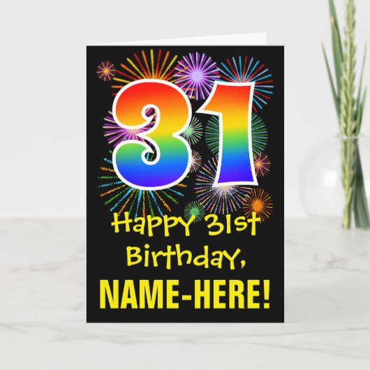 Carte 31e anniversaire : Fun Motif Fireworks + Rainbow 3 (Devant)