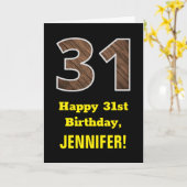 Carte 31e anniversaire : Nom, Motif Faux Wood Grain "31" (Fleur jaune)