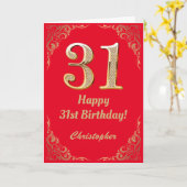 Carte 31e anniversaire Parties scintillant rouge et or (Fleur jaune)