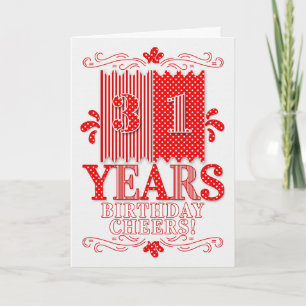Carte 31e anniversaire Pois et rayures rouges et blancs