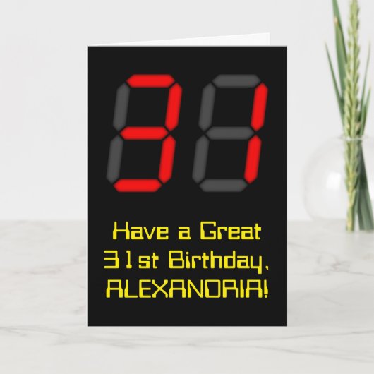 Carte 31e anniversaire : Rouge Digital Clock Style "31"  (Devant)