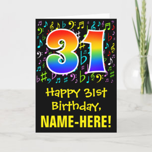 Carte 31e anniversaire : Symboles de musique colorée + A