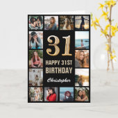 Carte 31e Joyeux Anniversaire noir et or Collage photo (Fleur jaune)