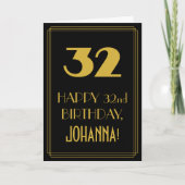 Carte 32e anniversaire - Art Déco Inspiré Look "32" & No (Devant)