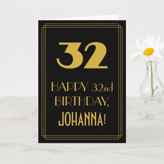 Carte 32e anniversaire - Art Déco Inspiré Look "32" & No (Petite plante)