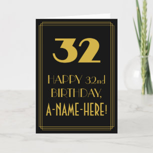Carte 32e anniversaire ~ Art Déco Inspiré Look "32" & No
