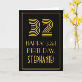 Carte 32e anniversaire : Art Déco Inspiré Look "32" & No (Fleur jaune)
