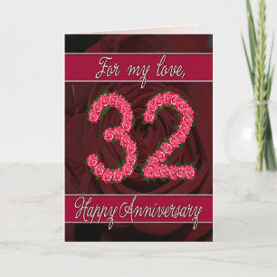 Carte 32e anniversaire avec rose et feuille