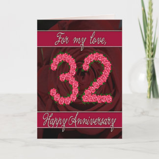 Carte 32e anniversaire avec rose et feuille