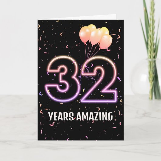 Carte 32e anniversaire Ballons et Confetti (Devant)