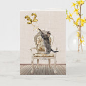 Carte 32e anniversaire Ballons et Tabby Cat (Fleur jaune)
