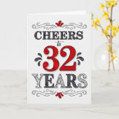 Carte 32e anniversaire Cheers en Motif noir blanc rouge (Fleur jaune)