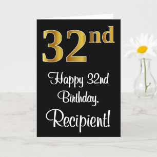 Carte 32e anniversaire ~ Elégant Luxueux Faux Gold Look 