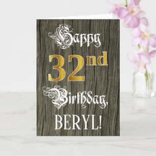 Carte 32e anniversaire : Faux Gold Look + Faux Wood Moti