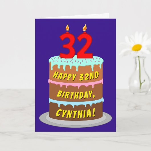 Carte 32e anniversaire : Fun Cake and Candles + Nom pers (Petite plante)