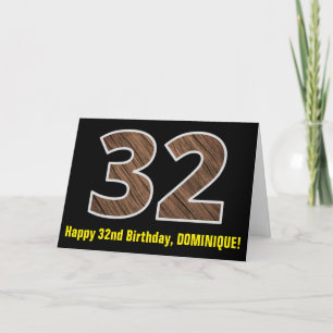 Carte 32e anniversaire : Nom + Motif Faux Wood Grain "32