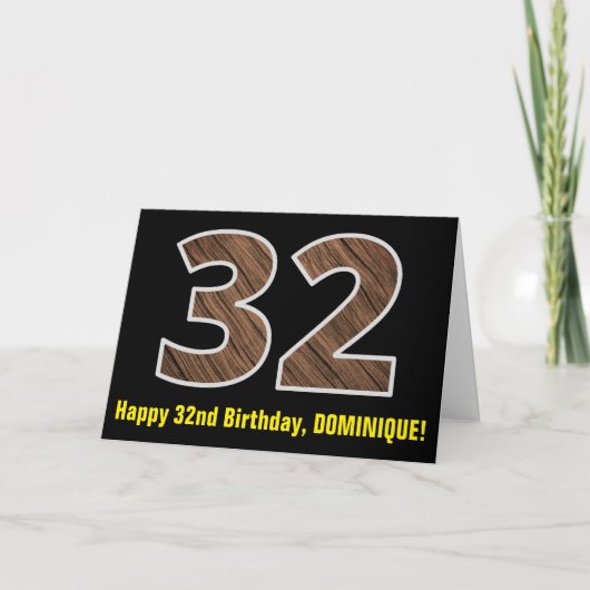 Carte 32e anniversaire : Nom + Motif Faux Wood Grain "32 (Devant)