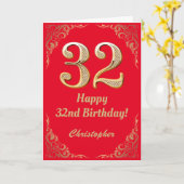 Carte 32e anniversaire Parties scintillant rouge et or (Fleur jaune)