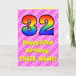 Carte 32e anniversaire : Pink Stripes & Hearts, Arc-en-c