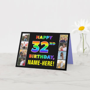 Carte 32e anniversaire : Rainbow Text, Custom Photos & N