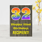 Carte 32e anniversaire : Rustic Faux Wood Look, Arc-en-c (Fleur jaune)