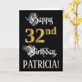 Carte 32e anniversaire — Script fantaisie; look or Faux; (Fleur jaune)