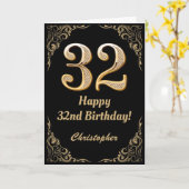 Carte 32ème anniversaire Parties scintillant noir et or (Fleur jaune)