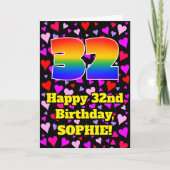 Carte 32nd Birthday: Loving Hearts Pattern, Rainbow # 32 (Devant)