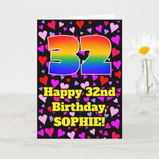 Carte 32nd Birthday: Loving Hearts Pattern, Rainbow # 32 (Petite plante)