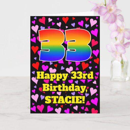 Carte 33e anniversaire : Amour Hearts Motif, Arc-en-ciel (Orchidée)