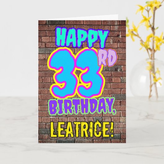 Carte 33e anniversaire - Amusant, Graffiti urbain inspir (Fleur jaune)