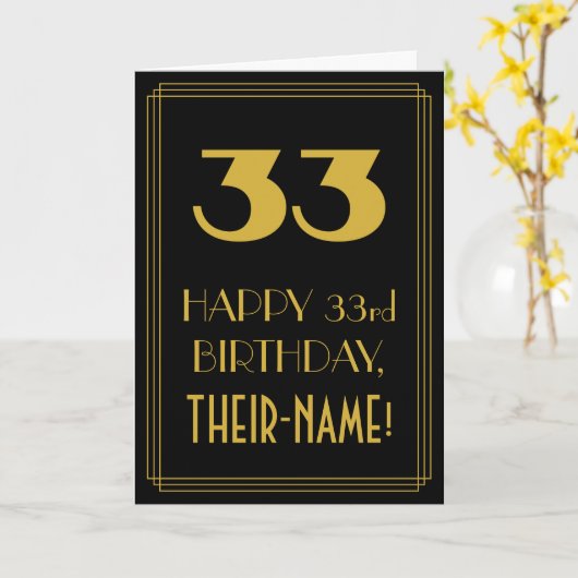 Carte 33e anniversaire - Art Déco Inspiré Look "33" & No (Fleur jaune)
