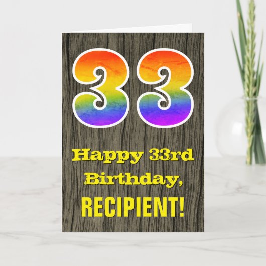 Carte 33e anniversaire : aspect bois rustique faux, "33" (Devant)