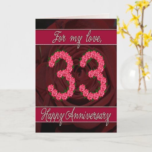 Carte 33e anniversaire avec rose et feuille (Fleur jaune)