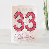 Carte 33e anniversaire avec roses et feuilles (Devant)